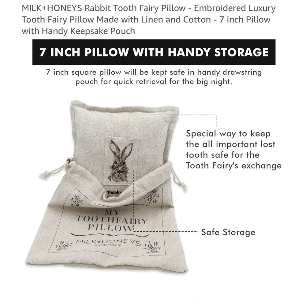 NEW MILK+HONEYS Handmade Tooth Fairy Pillow-Rabbit Design